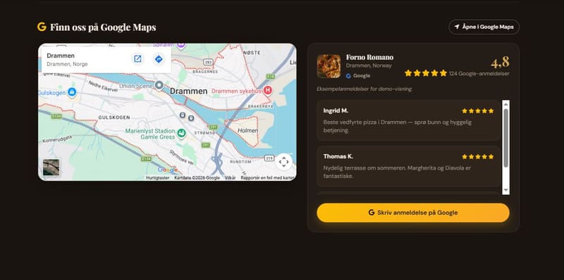 Google Maps-integrasjon og Google-anmeldelser (4,8★, 124 anmeldelser)