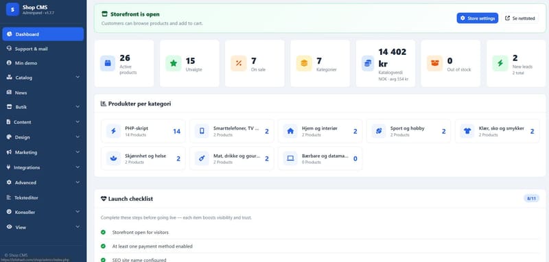 Shop CMS admin